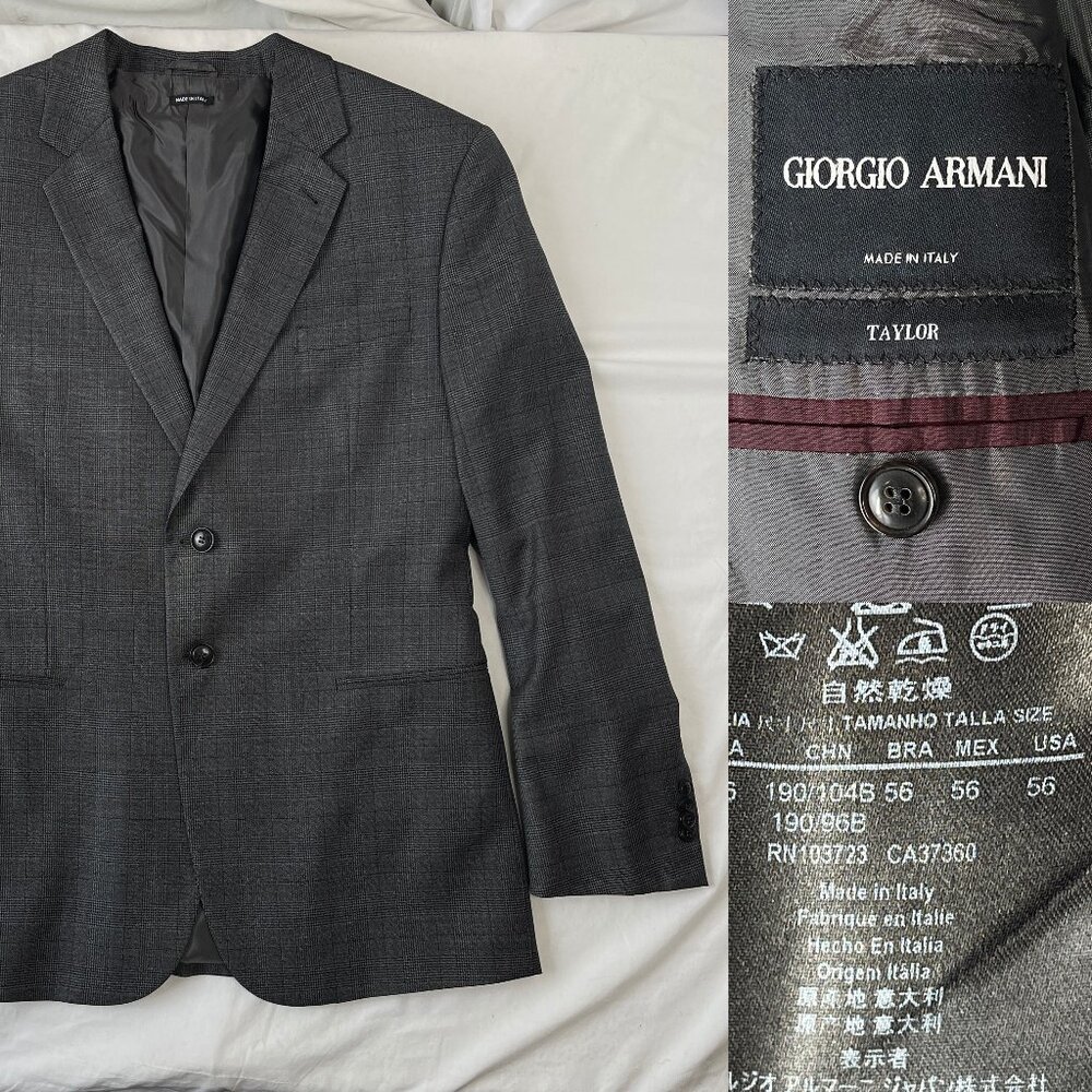 Giorgio Armani Black Label Wool Sport Coat Jacket US 56 Dark Gray Glen Plaid